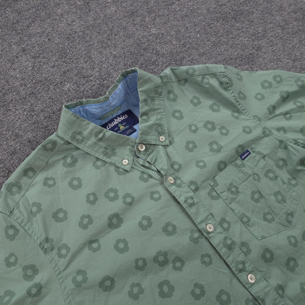 Chubbies Shirt Mens‎ Large Green Floral Flower Hour Stretch Casual Beach Preppy